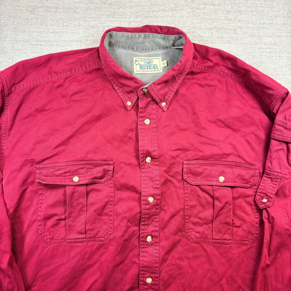 Vtg RedHead Long Sleeve Red Work Shirt Mens 2XLT Outdoor Utility Gorpcore Rugged
